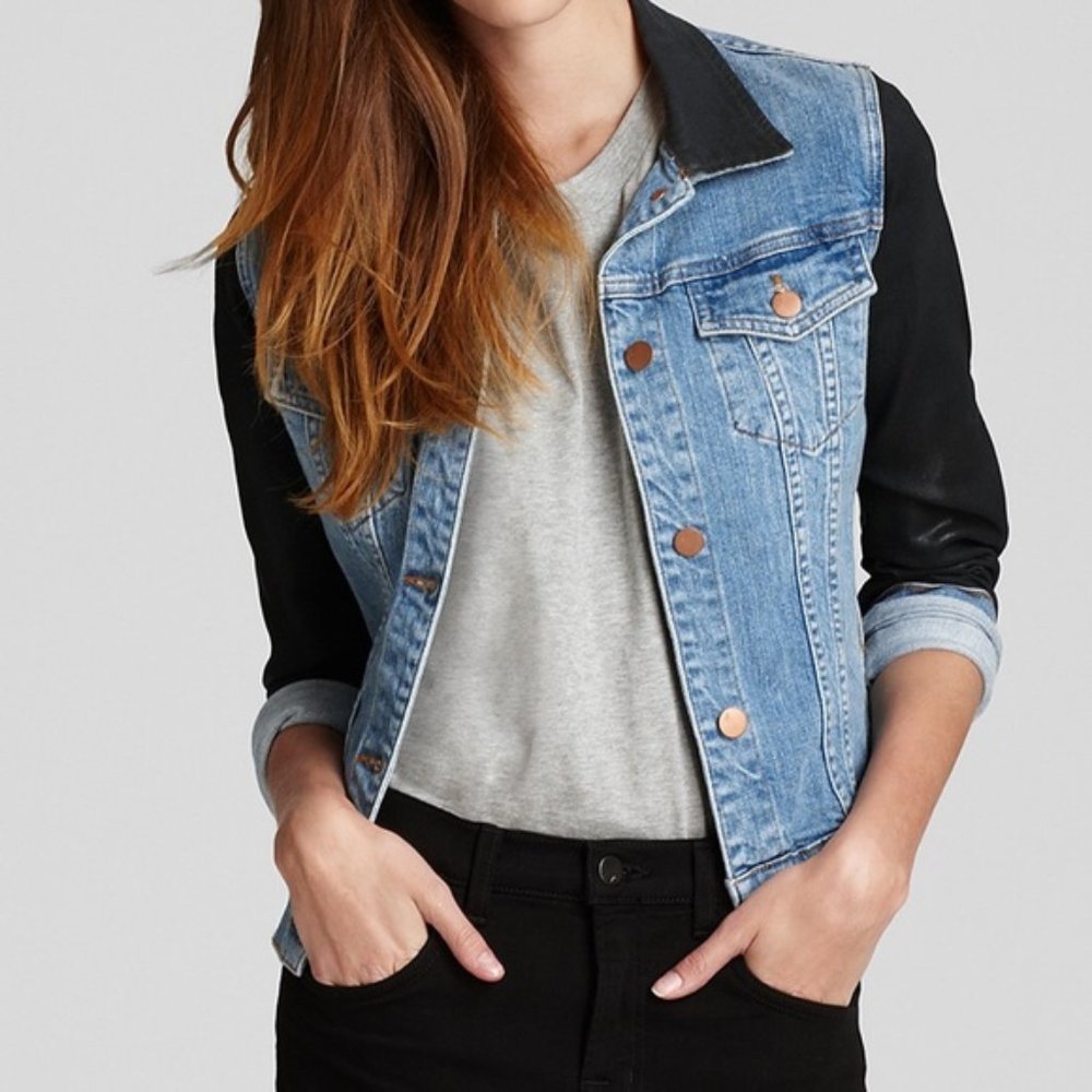 J Brand Bowie Denim Jacket with Coated Sleeves - Picture 10 of 11